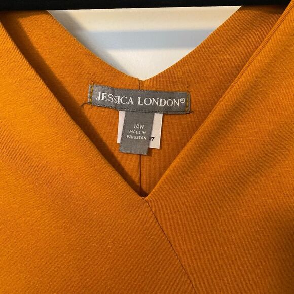 Jessica London NWOT Size 14W Plus Knit‎ Surplice Midi Day Dress Ultra Orange - Picture 5 of 6